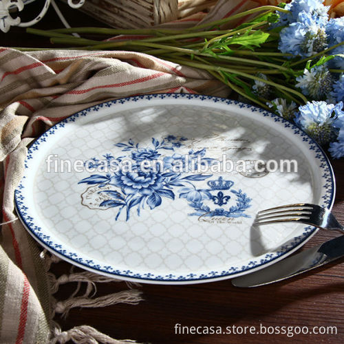 12 Inches Elegant Fine White Porcelain Large Ceramic Platter of Blue Dream